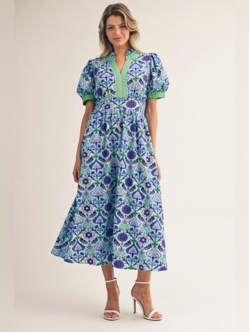 Jodifl Blue Floral Midi Dress with Pockets NWT